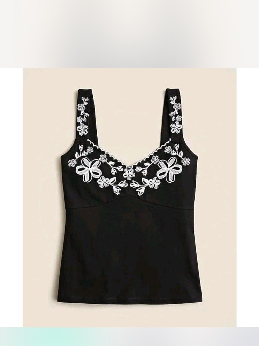 J. Crew Black Tank with White Floral Embroidery